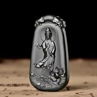 湦水饰阁和田玉站观音青玉塔青一细料观音玉牌吊坠男款玉石玉佩玉器附